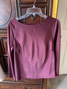 Women's Long-Sleeve Top Satin Blouse in Wine Size L by Abercrombie & Fitch